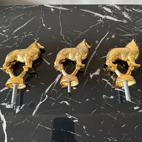 Set of 3 Heavy Gold Dog Trophy Topper/ Screw-On Decor Vintage - Picture 6 of 13